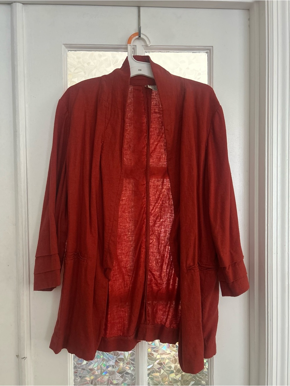 Women's Open Front Red Linen Blazer